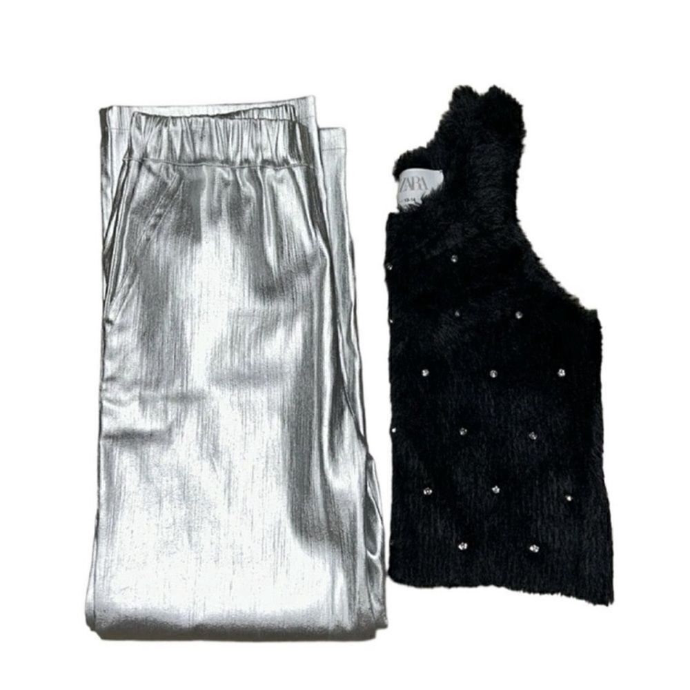 Zara Kids Girls Blue & Silver Pants Set(Size 13-14) - Picture 1 of 13